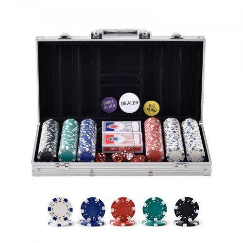 VEVOR Poker Chip Set, 300-Piece Poker Set, Complete Poker Playing Game Set with Aluminum Carrying  Case, 11.5 Gram Casino Chips, Cards, Buttons and Di