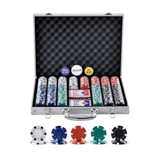 VEVOR Poker Chip Set, 500-Piece Poker Set, Complete Poker Playing Game Set with Aluminum Carrying  Case, 11.5 Gram Casino Chips, Cards, Buttons and Di