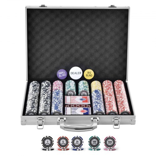VEVOR Poker Chip Set, 500-Piece Poker Set, Complete Poker Playing Game Set with Aluminum Carrying  Case, 11.5 Gram Casino Chips, Cards, Buttons and Di
