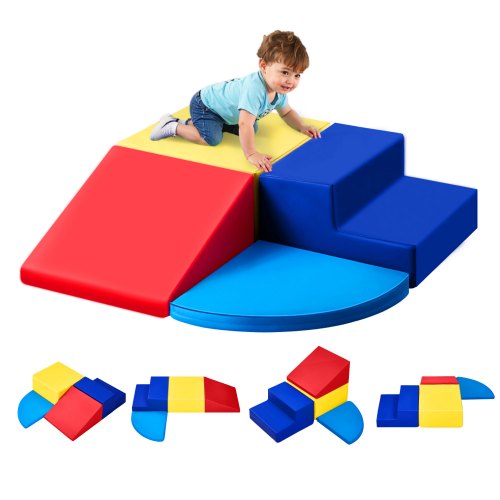 VEVOR Climbing Toys, 4-Piece Set, Foam Climbing Toys for Toddlers 6 Months to 3 Years Old, PU Leather Climbing Blocks, Indoor Climb and Crawl Activity