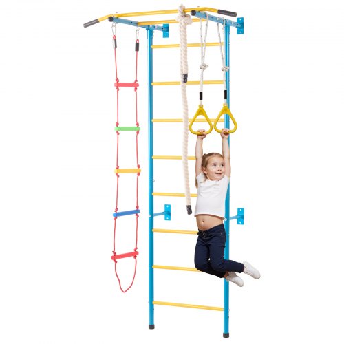 VEVOR Indoor Jungle Gym for Toddlers, 5-in-1 Climbing Playset with Carbon Steel Swedish Ladder, Wall Ladder, Pull-Up Bar, Rope Ladder, and Gymnastic R