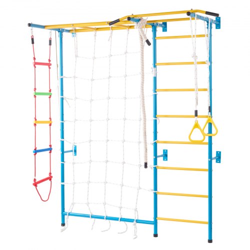 VEVOR Indoor Jungle Gym for Toddlers, 7-in-1 Climbing Playset with Carbon Steel Swedish Ladder, Wall Ladder, Pull-Up Bar, Rope Ladder, and Gymnastic R