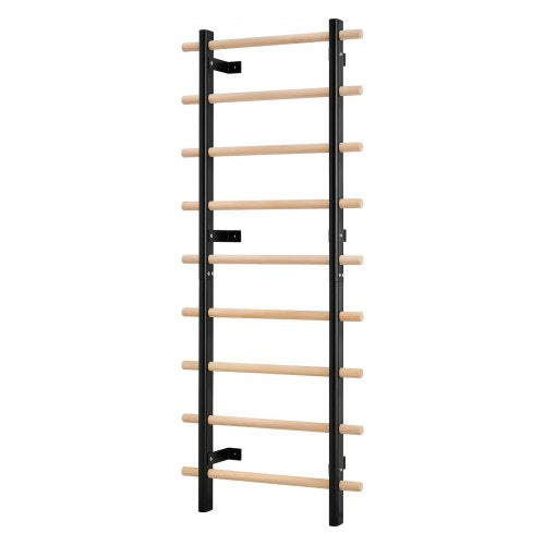 VEVOR Swedish Ladder Wall Gym, 9-Level Swedish Ladder Suspension Trainer, 330LBS Loading Solid Wood + Carbon Steel Gymnastics Stall Bars for Adult, Co