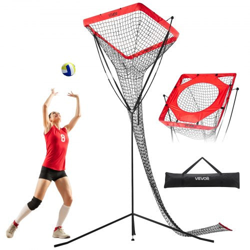 VEVOR Volleyball Setter Training Equipment, Angle and Height Adjustable Volleyball Trainer, Portable Practice Net with Steel Base, Carrying Bag, Indoo