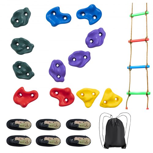 VEVOR Ninja Tree Climbing Kit, 12 Tree Climbing Holds, 6 Ratchet Straps, and a Climbing Ladder, Climbing Rocks for Kids and Adults Climber, Various Co