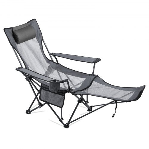 VEVOR Reclining Camping Chair, 4 Adjustable Positions, Portable Folding Lounger for Adults, Mesh Beach Chair with Headrest & Foot Rest, Supports 220 l