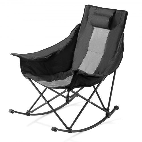 VEVOR Rocking Camping Chair, Portable Folding Rocker, Heavy-Duty Lawn Chair Recliner with Cupholder & Pocket, Supports 225lbs, Fully Padded Camp Chair