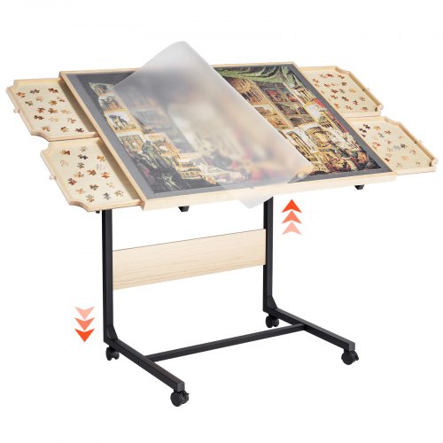 VEVOR 1500 Piece Puzzle Table with Legs, 4 Drawers and Cover, 86x63cm Portable Wooden Board with Wheels, Jigsaw Puzzle Accessories for Adults, Adjusta