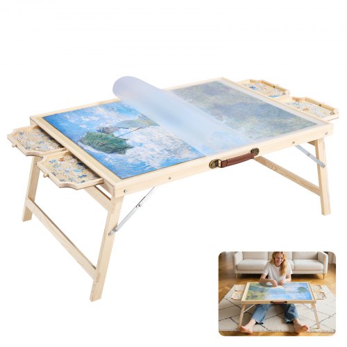 VEVOR 1500 Piece Puzzle Table with Folding Legs, 4 Drawers and Cover, 86x63cm Portable Wooden Board, Jigsaw Puzzle Accessories for Adults, Puzzle Orga