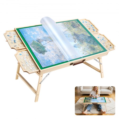 VEVOR 1500 Piece Puzzle Table with Folding Legs, 4 Drawers and Cover, 86x63cm Portable Wooden Board, Felt Surface Jigsaw Puzzle Accessories for Adults