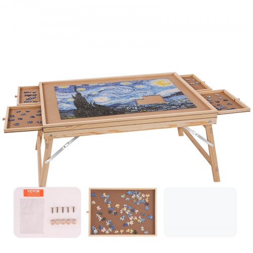 VEVOR 1500 Piece Puzzle Table with Folding Legs, 4 Drawers and Cover, 32.7"x24.6" Wooden Jigsaw Puzzle Plateau, Puzzle Accessories Board for Adults, P