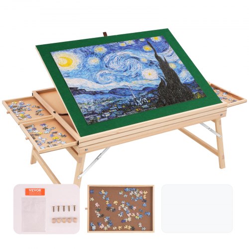 VEVOR 1500 Piece Puzzle Table with Folding Legs, 4 Drawers and Cover, 32.7"x24.6" Wooden Jigsaw Puzzle Plateau, Adjustable 3-Tilting-Angle Puzzle Boar