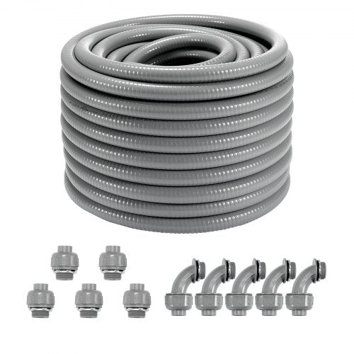 VEVOR 3-4-Inch Flexible Electrical Conduit, 100 ft, PVC Liquid-Tight Conduit Non-Metallic with 5 Straight and 5 90-Degree Conduit Connector Fittings,