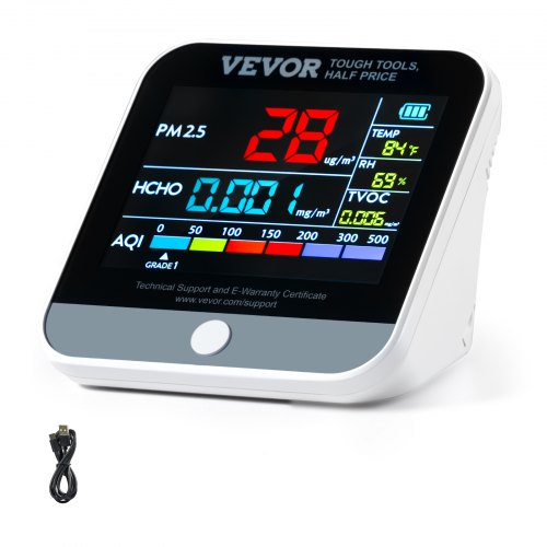VEVOR Mini Air Quality Monitor 8-IN-1, Professional PM2.5 PM10 PM1.0 Particle Counter, Formaldehyde, Temperature, Humidity, TVOC AQI Tester for Indoor