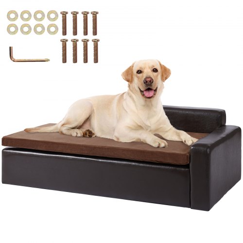 VEVOR Pet Sofa, Dog Couch for Large-Sized Dogs and Cats, Soft Leather Dog Sofa Bed, 110 lbs Loading Cat Sofa, Brown