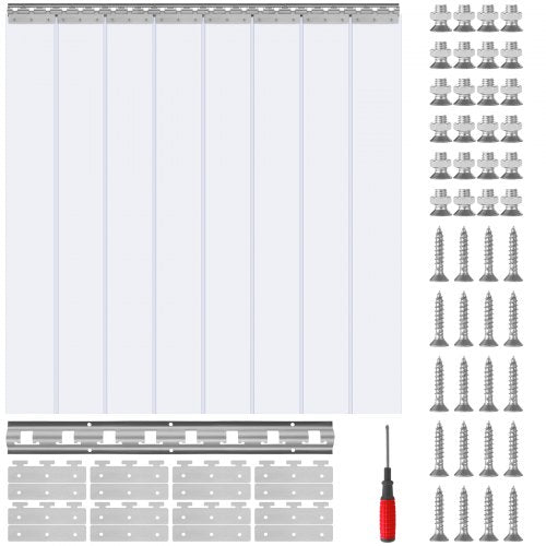 VEVOR Strip Curtain, 213.4 cm Height x 122 cm Width, 2 mm Thickness, 8PCS Clear PVC Strip Door Curtain, Freezer Curtain, Plastic Door Strips for Walk