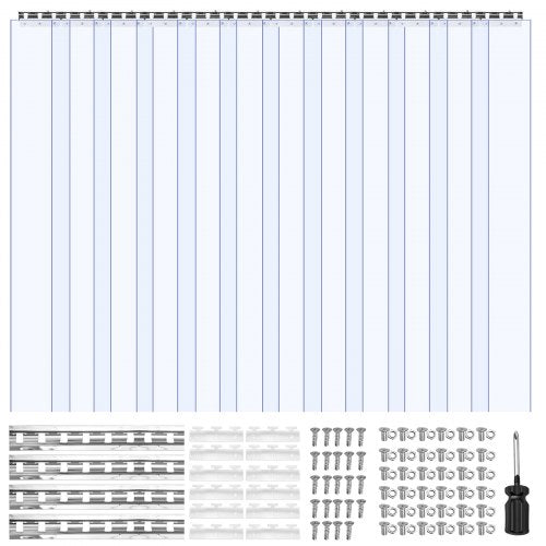 VEVOR Clear PVC Strip Curtain, 2.4 m Height x 1.8 m Width x 2 mm Thickness, 12 PCS Walk in Freezer Cooler Curtain Strips, Smooth Waterproof Plastic Do
