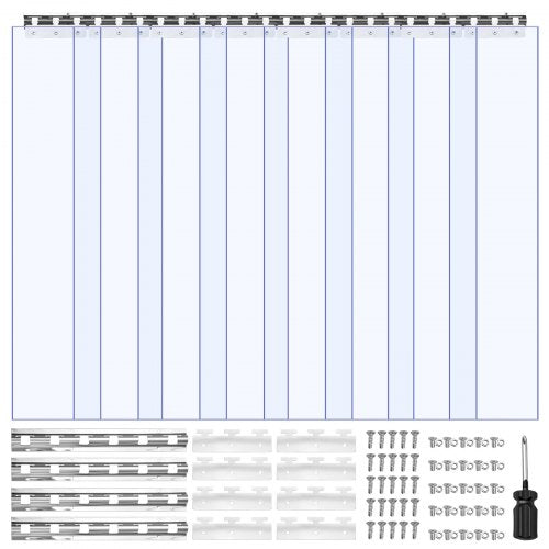 VEVOR Clear PVC Strip Curtain, 84 in Height x 48 in Width x 0.08 in Thickness, 8 PCS Walk in Freezer Cooler Curtain Strips, Thermal Insulating Plastic