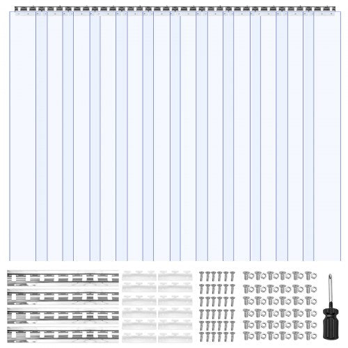 VEVOR Clear PVC Strip Curtain, 84 in Height x 72 in Width x 0.08 in Thickness, 12 PCS Walk in Freezer Cooler Curtain Strips, Smooth Waterproof Plastic