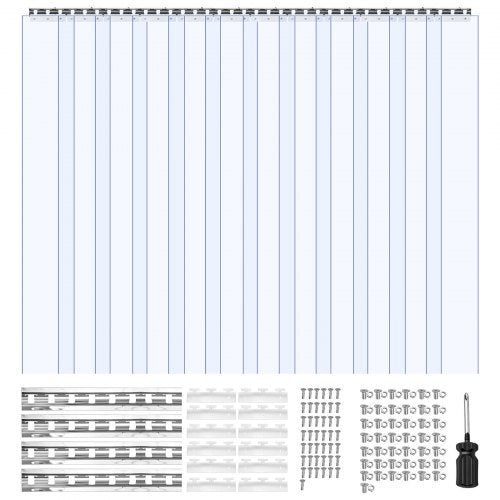 VEVOR Clear PVC Strip Curtain, 96 in Height x 84 in Width x 0.08 in Thickness, 14 PCS Walk in Freezer Cooler Curtain Strips, Smooth Waterproof Plastic