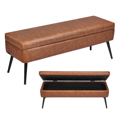 VEVOR Leather Storage Ottoman Bench, PU Leather Bench with Storage and Metal Legs, Upholstered Shoe Benches Seat for Entryway, Modern End of Bed Bench