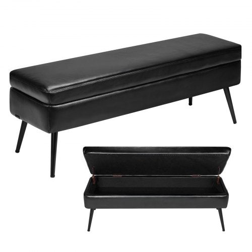VEVOR Leather Storage Ottoman Bench, PU Leather Bench with Storage and Metal Legs, Modern Shoe Benches Seat for Entryway, Upholstered End of Bed Bench