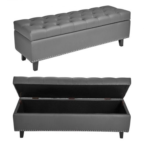 VEVOR Button-Tufted Storage Ottoman Bench, PU Leather Bench with Storage and Solid Wood Legs, Modern Shoe Benches Seat for Entryway, Upholstered End o