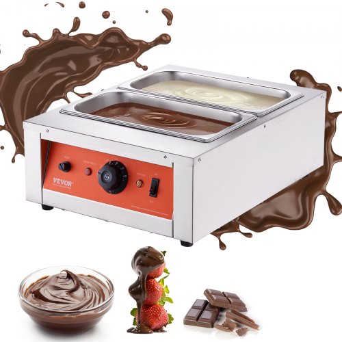 VEVOR Chocolate Tempering Machine, 17.6 Lbs 2 Tanks Chocolate Melting Pot TEMP Control 86~185℉, 1500W Stainless Steel Electric Commercial Food Warmer 
