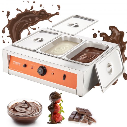 VEVOR Chocolate Tempering Machine, 26.5 Lbs 3 Tanks Chocolate Melting Pot TEMP Control 86~185℉, 1500W Stainless Steel Electric Commercial Food Warmer