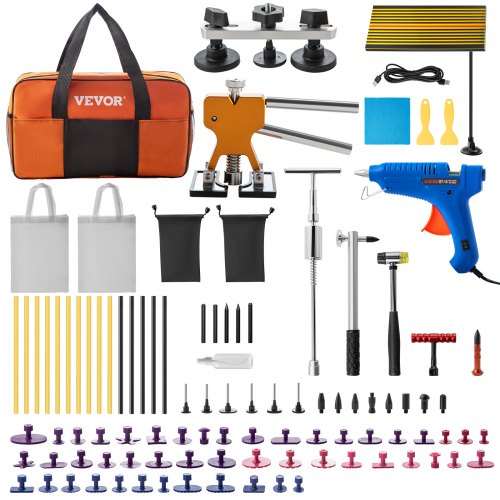 VEVOR Dent Removal Tool, 98 Pcs Paintless Dent Repair Tools, Led Baffle Board Car Dent Repair Kit, Glue Puller Tabs Dent Puller Kit for Auto Dent Remo