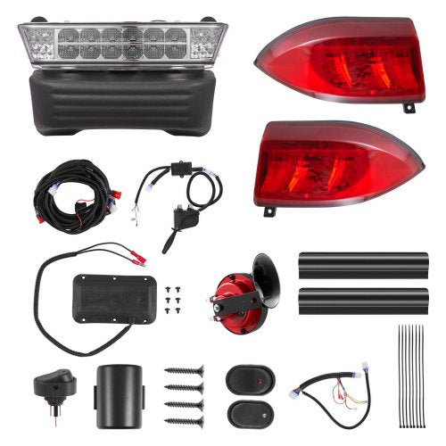 VEVOR Golf Cart Light Kit, 12V, Street Legal LED Headlight and Taillight Kit with Wiring Harness, Turn Signals, Hazard Light, Switch Horn, Brake Pad,