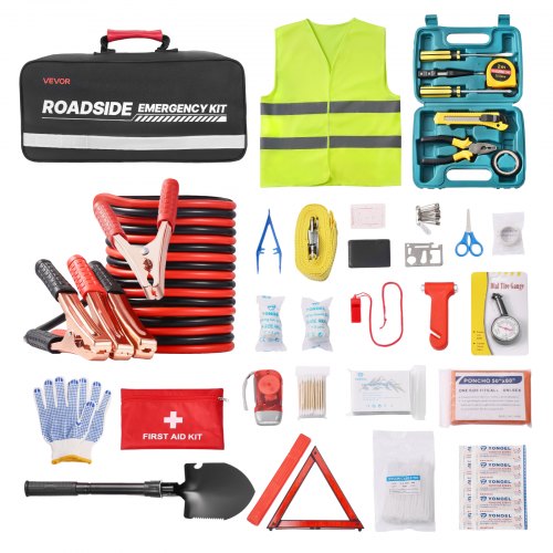 VEVOR Car Emergency Kit, 2-in-1 First Aid Kit with Jumper Cables, Essential Roadside Emergency Car Kits for Vehicle, Travel and Home, 31-Piece Auto Ro