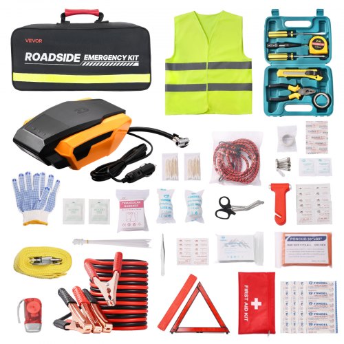 VEVOR Car Emergency Kit, 2-in-1 First Aid Kit with Jumper Cables, Essential Roadside Emergency Car Kits for Vehicle, Travel and Home, 32-Piece Auto Ro
