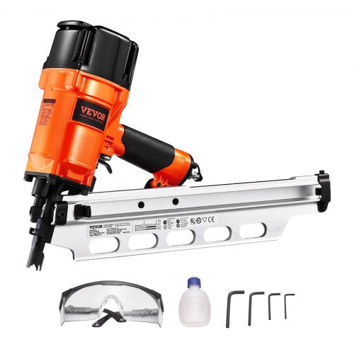 VEVOR Framing Nailer, 2" to 3-1-2" 21 Degree Full Round Head Pneumatic Framing Nailer with Dual Trigger Modes & Tool-Less Depth Adjustment, 80-120PSI