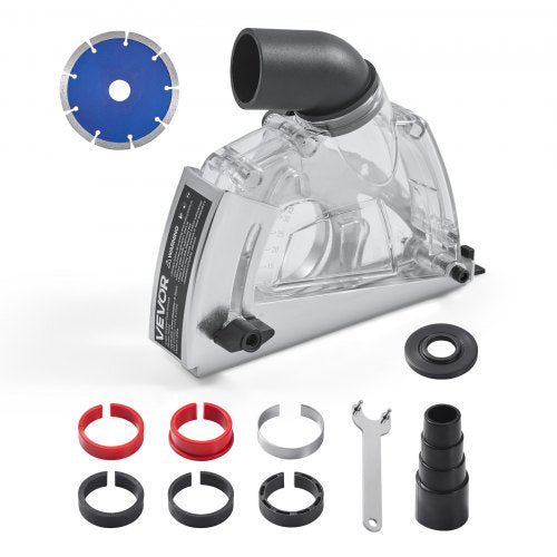 VEVOR Cutting Dust Shroud for Angle Grinders, Universal 4-5 in Angle Grinder Dust Shroud with 6 Clamping Washers & 5 in Diamond Grinding Cup Wheel, Ad