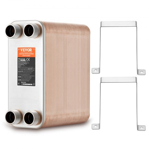 VEVOR Heat Exchanger, 5"x 12" 100 Plates Brazed Plate Heat Exchanger, Copper-316L Stainless Steel Water To Water Heat Exchanger For Floor Heating, Wat