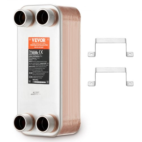 VEVOR Heat Exchanger, 5"x 12" 30 Plates Brazed Plate Heat Exchanger, Copper-316L Stainless Steel Water To Water Heat Exchanger For Floor Heating, Wate