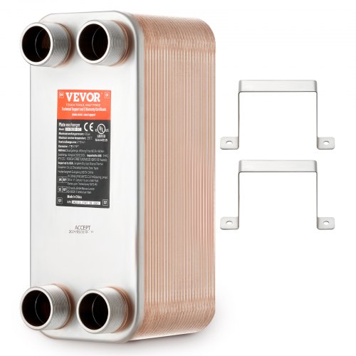 VEVOR Heat Exchanger, 5"x 12" 50 Plates Brazed Plate Heat Exchanger, Copper-316L Stainless Steel Water To Water Heat Exchanger For Floor Heating, Wate