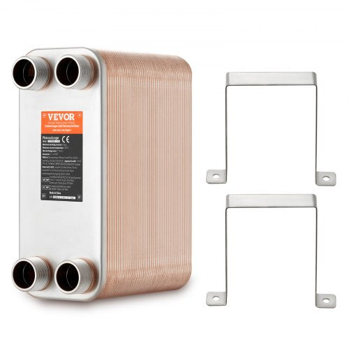 VEVOR Heat Exchanger, 5"x 12" 80 Plates Brazed Plate Heat Exchanger, Copper-316L Stainless Steel Water To Water Heat Exchanger For Floor Heating, Wate