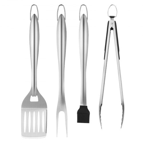 VEVOR Grilling Accessories, 4PCS BBQ Grill Tool Set, Heavy Duty Stainless Steel Barbecue Tools, Kitchen Utensils with Tong, Spatula, Fork, Brush, for