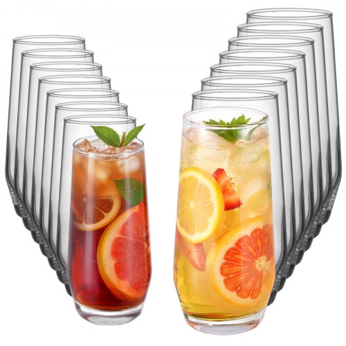 VEVOR Drinking Glasses Set, 16-Piece Crystal Glass Cups, Elegant Mixed Glassware Set, with 8 Pcs 18.26 Oz Highball and 8 Pcs 11.5 Oz Cocktail Drinkwar
