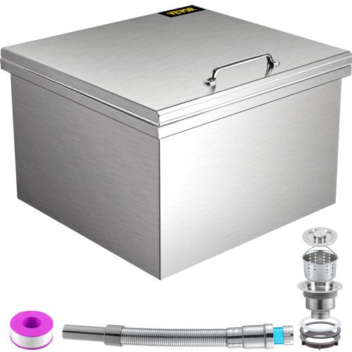 VEVOR Drop in Ice Bin Chest 20x18 inch Drop in Cooler Stainless Steel Outdoor Drop in Ice Chest with Cover Bar Ice Bin 45.4 qt Drop in Wine Drops Drai