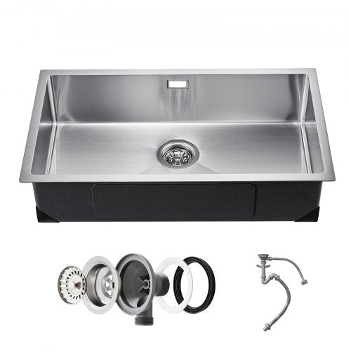VEVOR 76cm Kitchen Sink Workstation, 304 Stainless Steel Undermount Sinks, Drop-In Single Bowl Farmhouse Basin with Accessories, Household Dishwasher