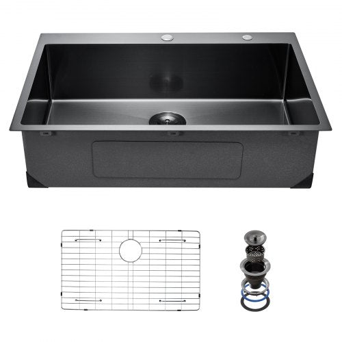 VEVOR 33 inch Kitchen Sink Workstation, 304 Stainless Steel Top Mount Sinks, Drop-In Single Bowl Farmhouse Basin with Accessories, Household Dishwashe
