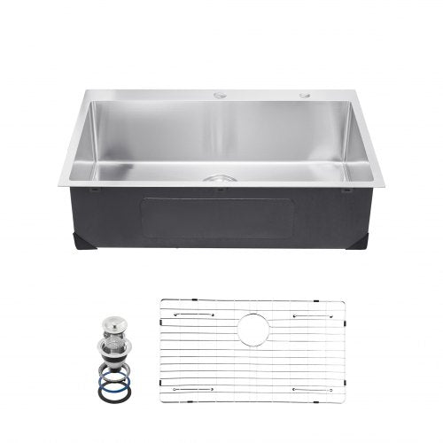 VEVOR 33 inch Kitchen Sink Workstation, 304 Stainless Steel Top Mount Sinks, Drop-In Single Bowl Farmhouse Basin with Accessories, Household Dishwashe