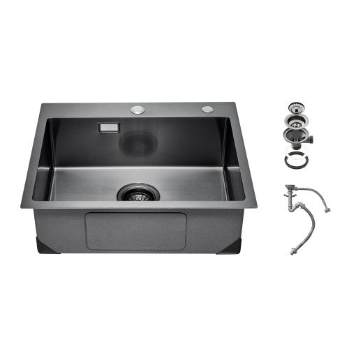 VEVOR 55cm Kitchen Sink Workstation, 304 Stainless Steel Top Mount Sinks, Drop-In Single Bowl Farmhouse Basin with Accessories, Household Dishwasher S
