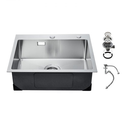 VEVOR 68cm Kitchen Sink Workstation, 304 Stainless Steel Top Mount Sinks, Drop-In Single Bowl Farmhouse Basin with Accessories, Household Dishwasher S