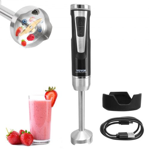 VEVOR Commercial Immersion Blender, 200 Watt 8-Speed Heavy Duty Immersion Blender, Stainless Steel Blade Copper Motor Hand Mixer, USB Charging Cable M