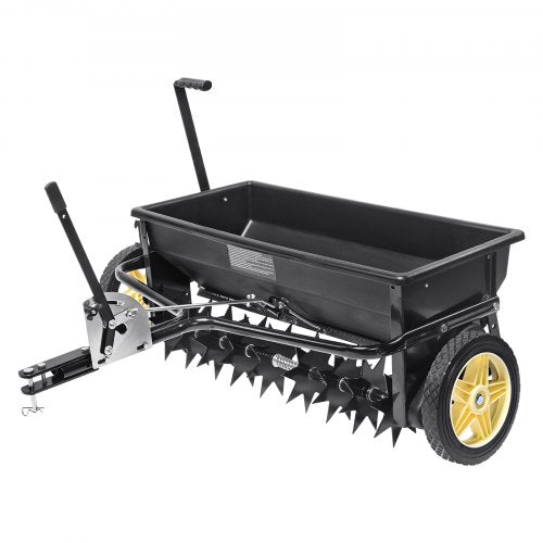 VEVOR Broadcast Spreader, 100 LB Tow Behind Poly Drop Spreader with 10" Wheels, Steel Spike Aerator, Fertilizer Spreader, Garden Seeder, and Salt Spre