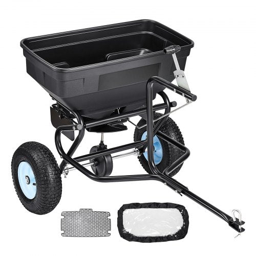 VEVOR Towable Broadcast Spreader, 59 kg Capacity, Tow-Behind Push Spreader with Pneumatic Tires, 15 Adjustable Setting & 0-3 m Spreading Width, Lawn S